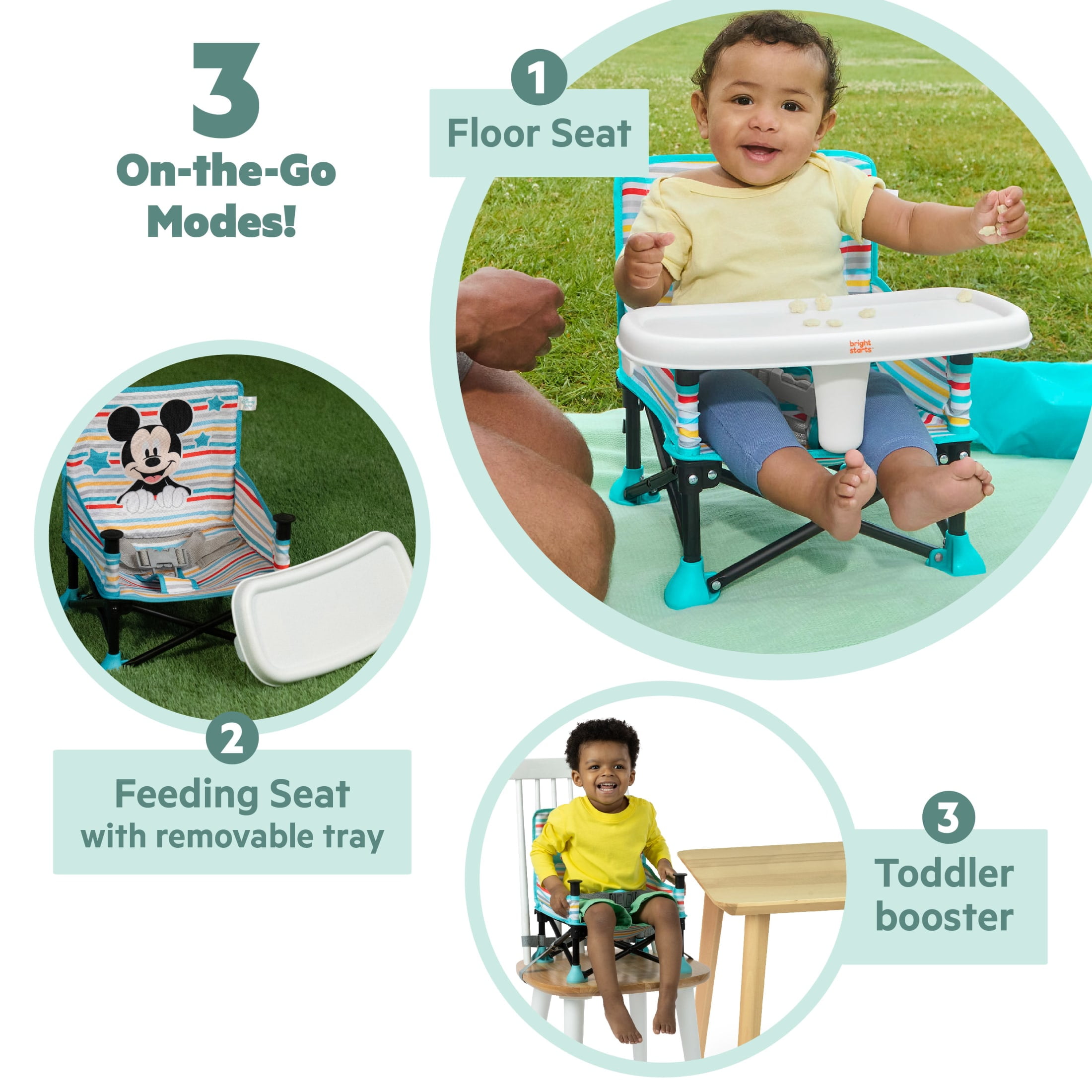 Bright Starts Disney Baby Pop 'N Sit Portable Booster, Mickey Mouse, Infant to Toddler