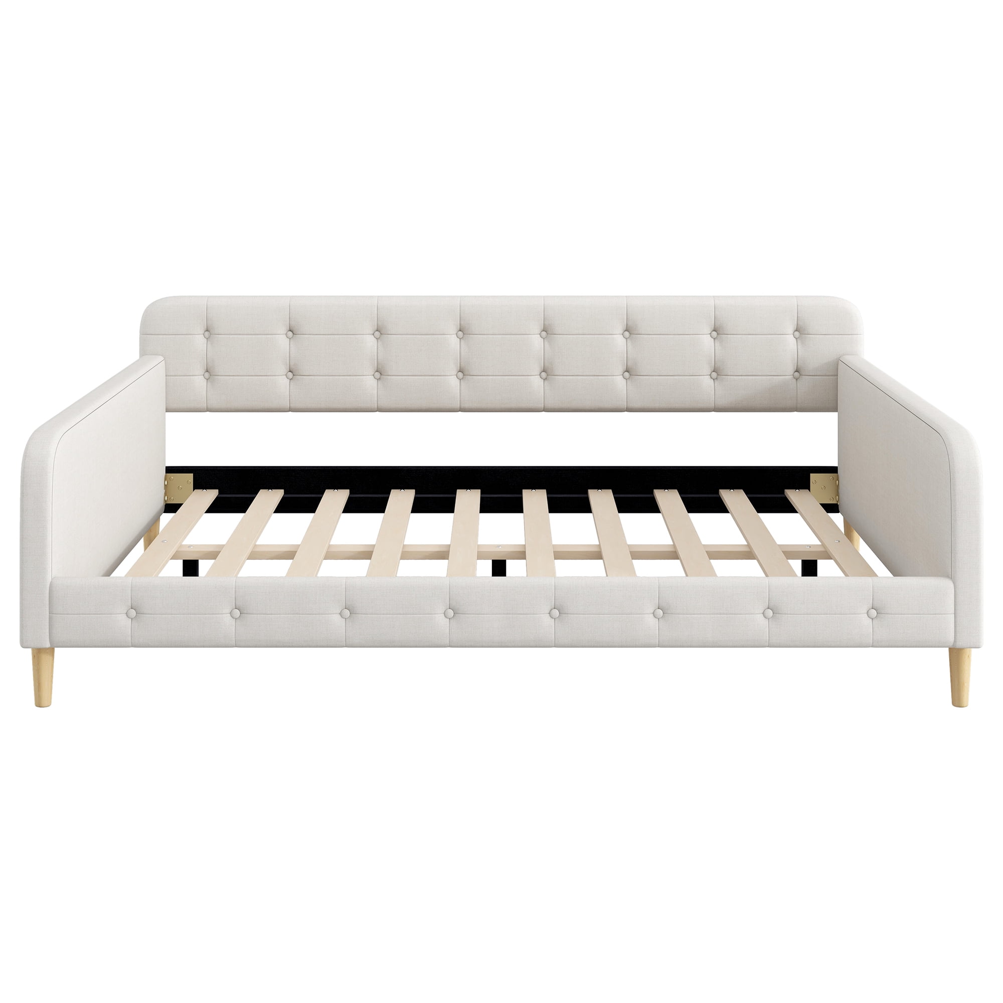 Euroco Upholstered Queen Size Daybed, Linen Sofa Bed, White