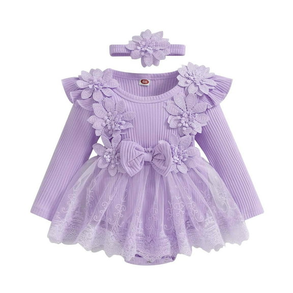 Dress Cute Pattern Embroider Girls Tutu Dress Romper Long Sleeve Bodysuit Birthday Dress Baby Girl Outfit for 9-12 Months