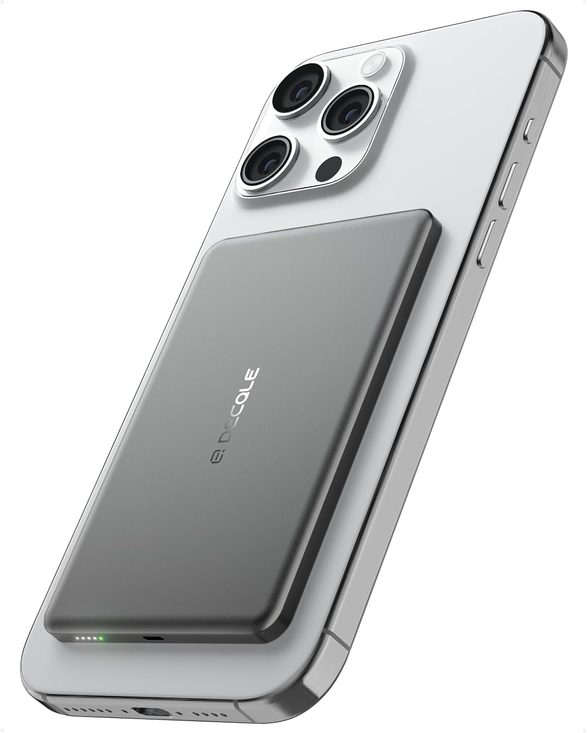 RGHJAR-“Air” Power Bank for MagSafe 5000mAh, Ultra Slim Magnetic Wireless Portable Battery Charger Case with USB-C Cable, Compatible with iPhone 17/16/15/14/13/12 Series Only (Grey)
