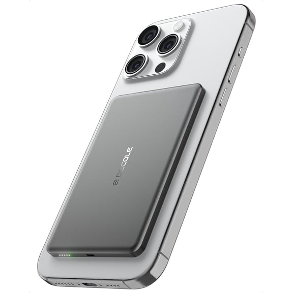 “Air” Power Bank for 5000mAh, Ultra Slim Magnetic Wireless Portable Battery Charger Case with USB-C Cable, Compatible iPhone 17/16/15/14/13/12 Series Only (Grey)