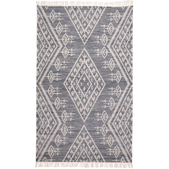 Feizy Savona Transitional Southwestern, Gray/Ivory/Blue, 8' x 10' Area Rug Easy Care Stain Resistant Pet & Kid Friendly Bohemian & Eclectic Geometric Design Carpet for Living Dining Bed Room