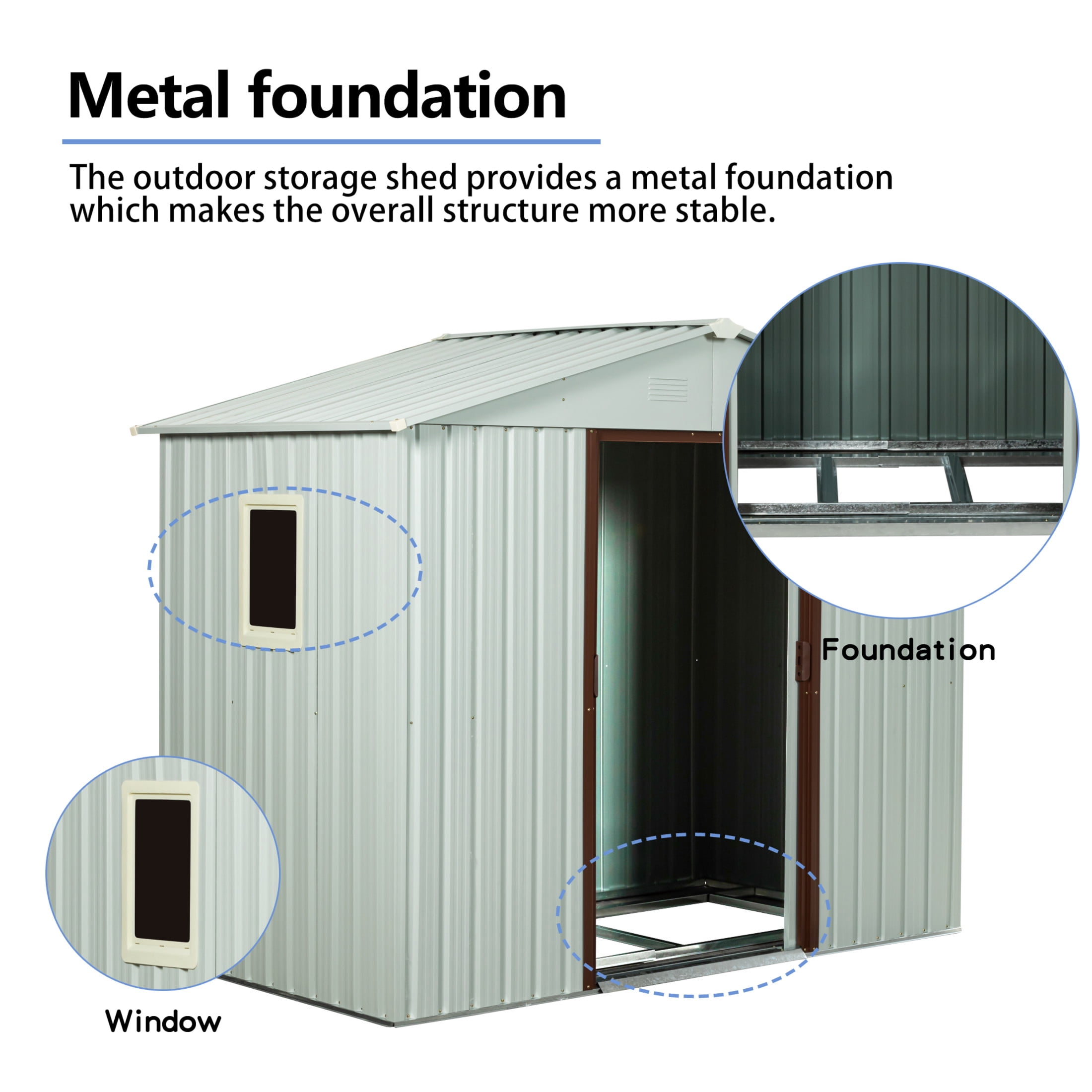 Noble House 8x4 FT Outdoor Metal Storage Shed with Window, Galvanized Steel Garden Organizer Kit with Foundation, White