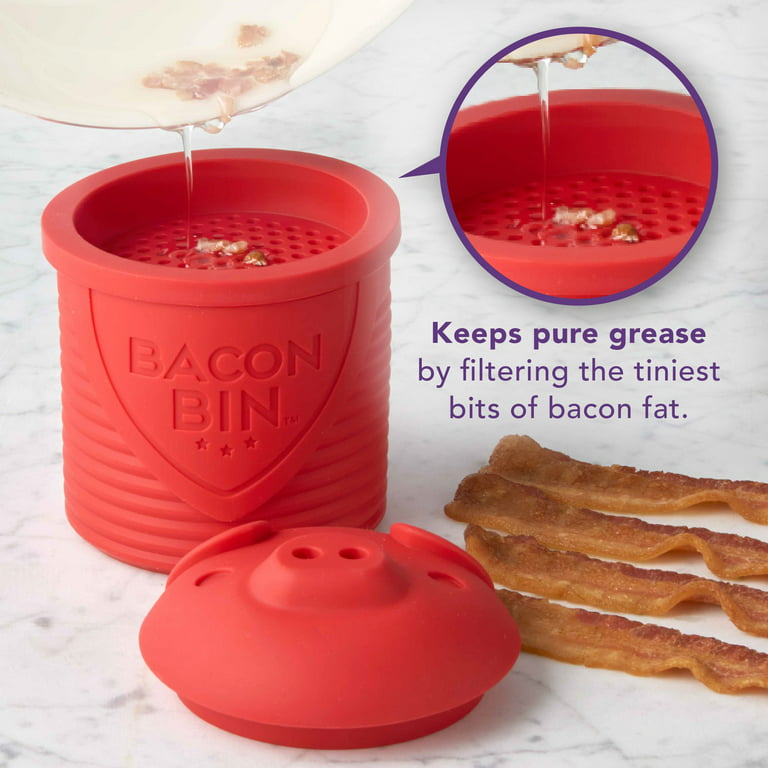 Talisman Designs Bacon Bin Silicone Grease Container with Strainer, 1 cup,  Red