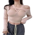 thumbnail image 1 of PENGXIANG Haut Court à Manches Courtes pour Femmes Couleur Unie Col Halter Découpé, 1 of 8