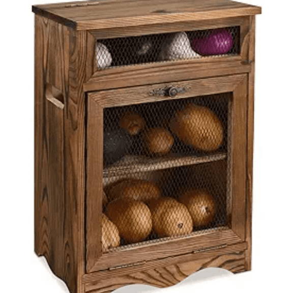 Design Free Assemble Wooden Countertop Potato and Onion Storage Bin Box,Countertop Storage Cabinet, Wooden Bread Boxes, Potato Storage, Coffee Station,11.8W x 6.8D x 16H in, Rustic Color