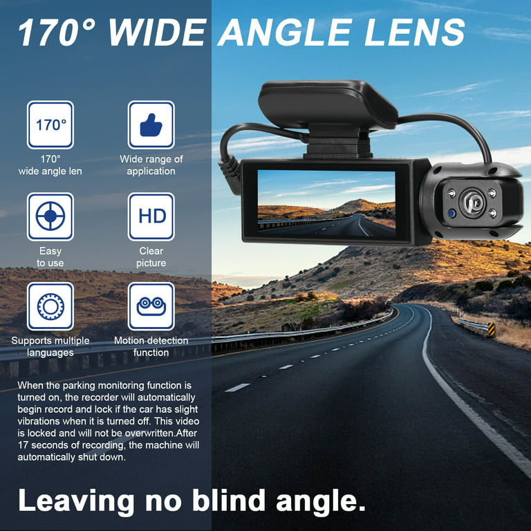 Meterk Multi-Language Dual Lens Car Video Recorder Auto Dash Cam Car Recorder Night Viewing Loop Recording DVR 170 Degree Wide Angle Car Camcorder