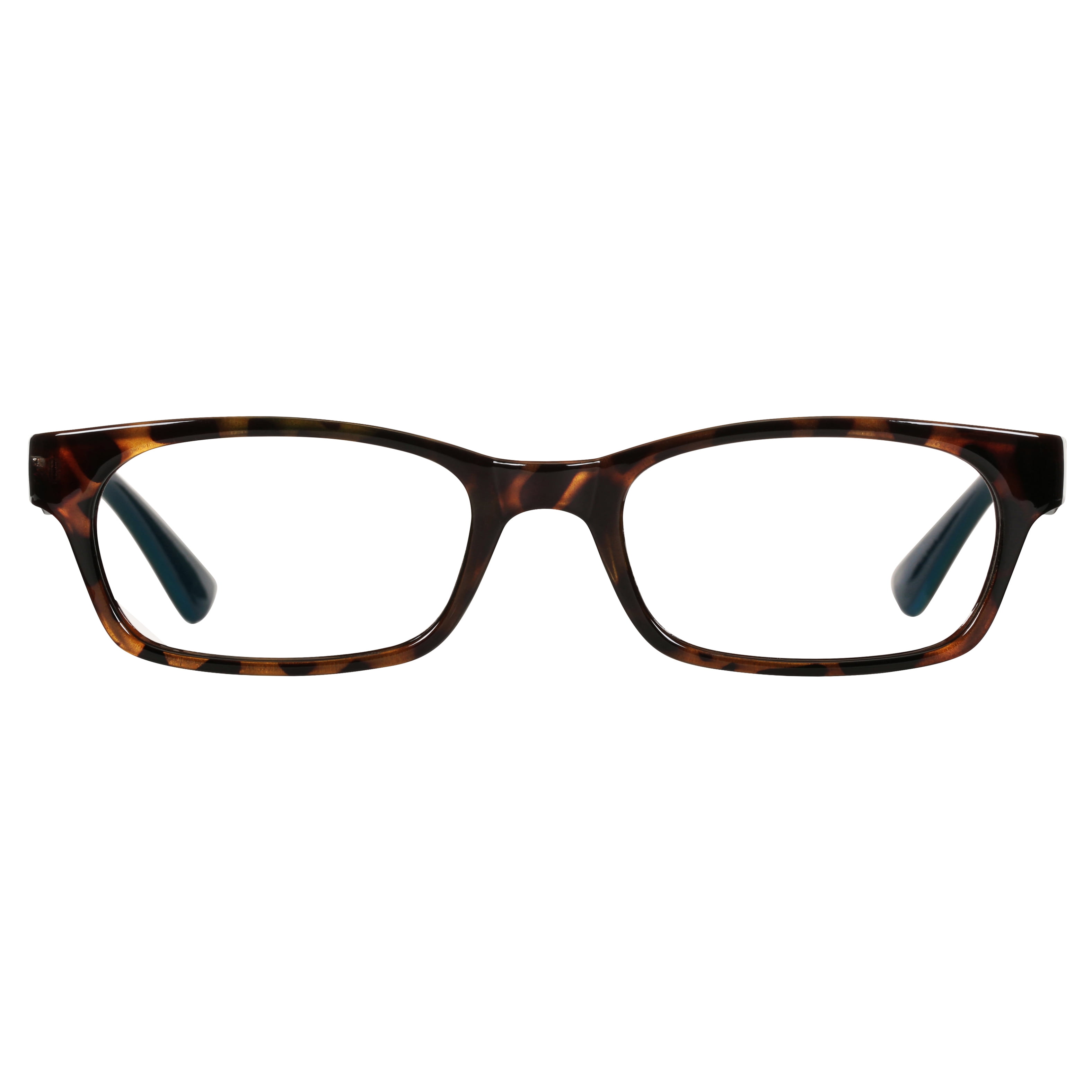 (2 pack) M+ Womens Rectangular Plastic Reading Glasses 2.00 Colleen in Tortoise with Teal Inner Color