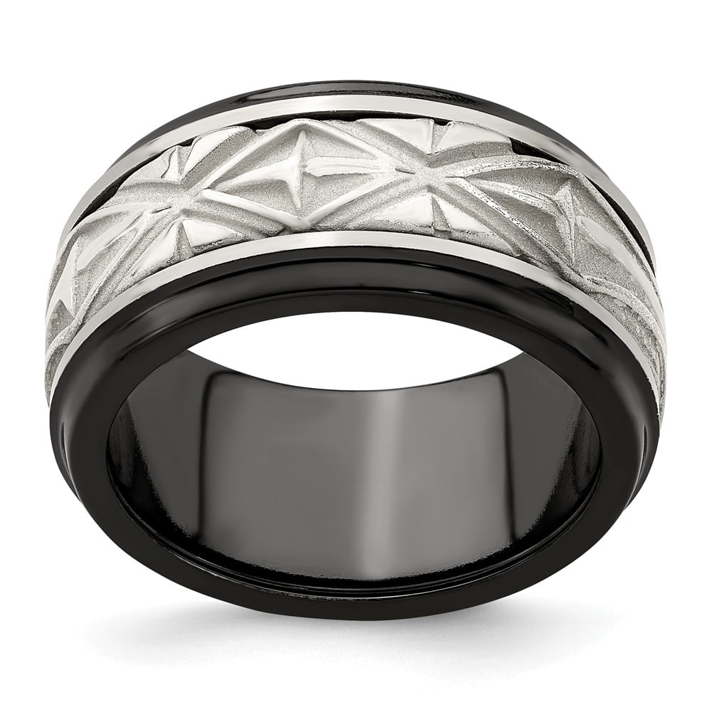 Mens Jewelry and Accessories Rings Wedding Bands Edward Mirell Black Ti and Sterling Silver 9mm Polished Band Size 11 