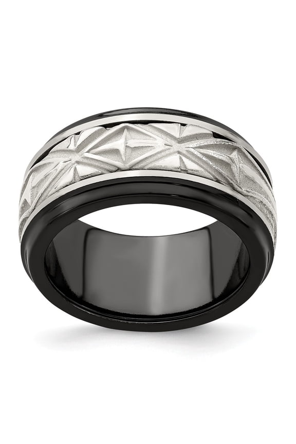 Two-Tone Titanium Ring Band Wedding Silver Tone Ridged