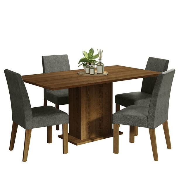 Juego de Comedor Madesa Mesa con Tapa de Madera 4 Sillas Marron/Plata