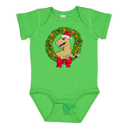 

Inktastic Christmas Raptor in Santa Hat with Wreath Gift Baby Boy or Baby Girl Bodysuit