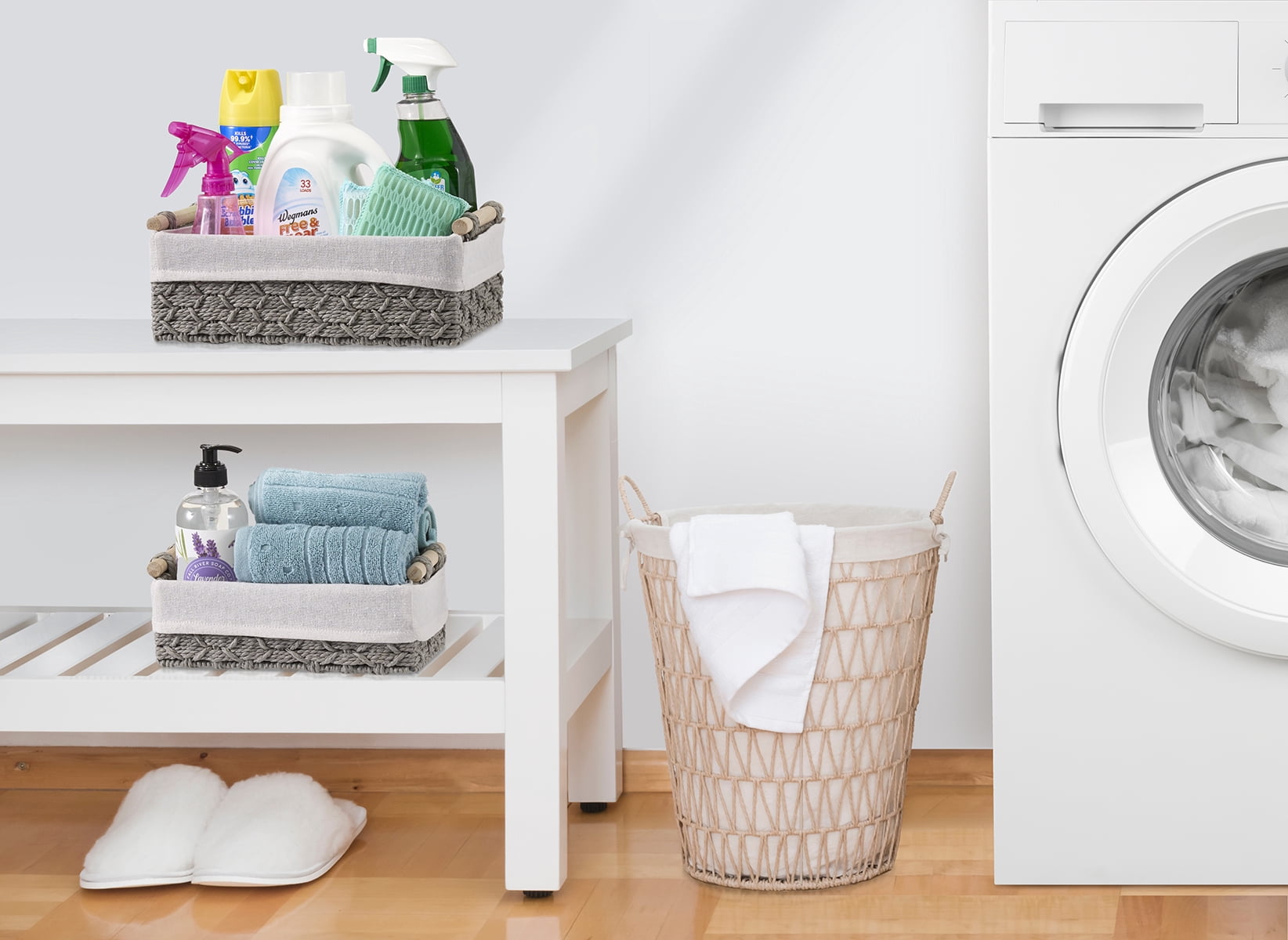 Sorbus 3 Piece Bathroom Basket and Tissue Holder Set - Decorative Wicker Baskets for Bathroom, Store Washcloths, Hand Towels, Tissue, Skincare, and More, Gray
