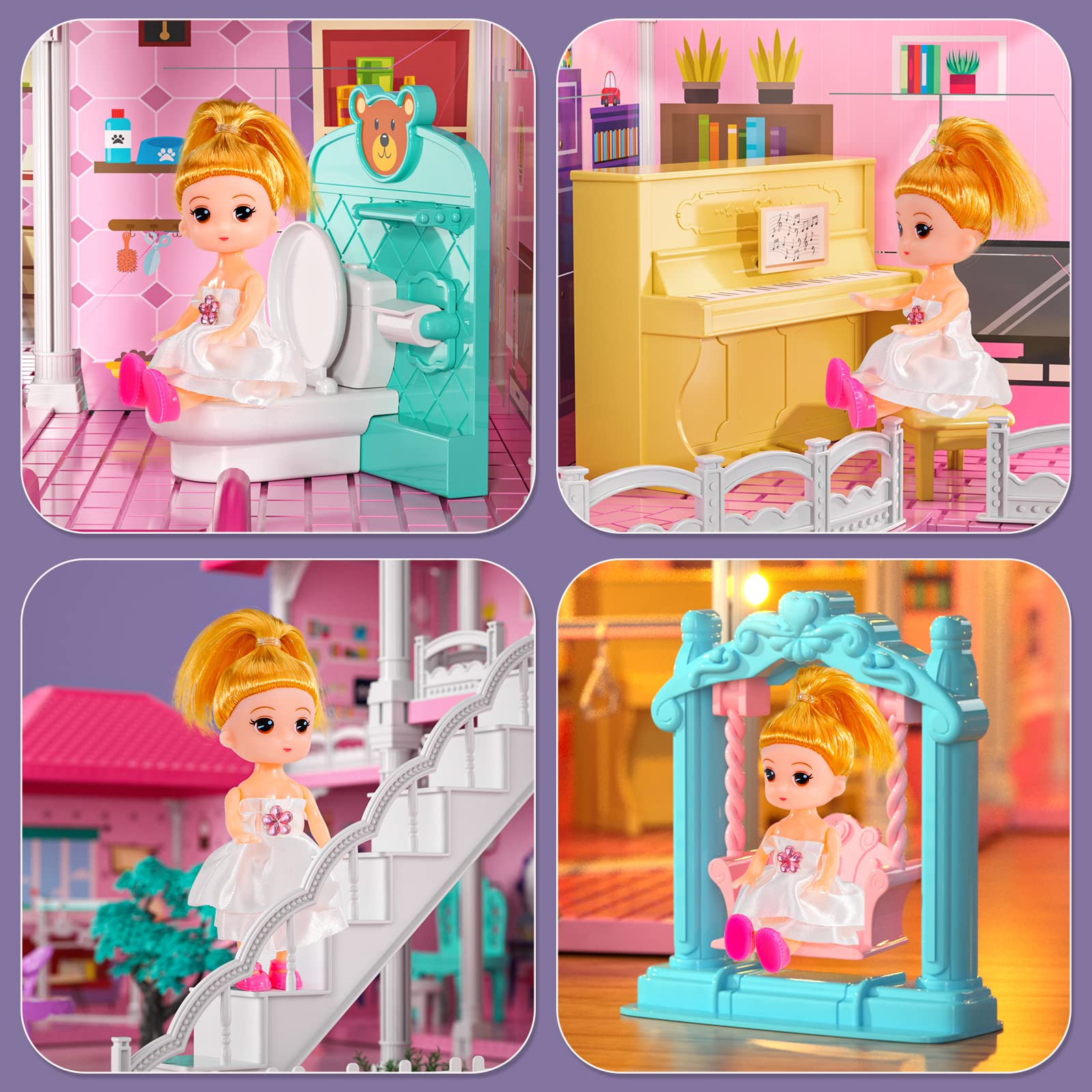 149 Piece Set Doll House for Girls,Dreamhouse, Princess Castle Set with  Fully Furnished Fashion Dollhouse,Simulation Play House with  Accessories,Gift Toy for Kids Ages 3 +