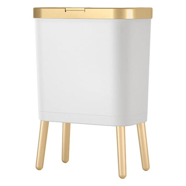 Advancent Bote de basura de plástico eficiente y duradero para cocina - Cubo de basura de dormitorio delgado fácil de liviano Suministros de limpieza para el hogar Oro blanco (15L33.2*19.6*48.5cm