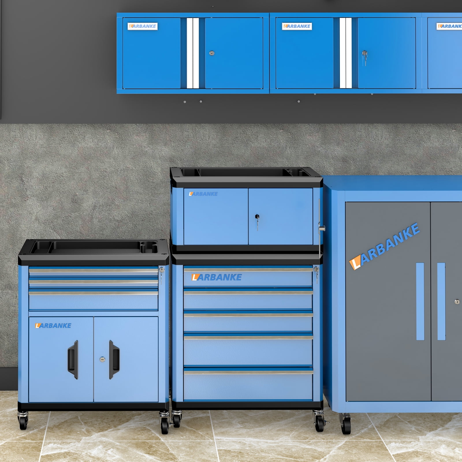 LARBANKE 8 Drawer Rolling Tool Chest with Locks&360° Wheels,Tool Cabinet with Multifunctional Countertop,Tool Chest with Connection Rods,Can Be Used as 3 Individual Units or Combine a Large One