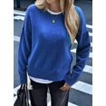 thumbnail image 6 of Women'S Crew Neck Pullover Sweaters, Long Sleeve Knit Tops with Fake Two-Piece Design for Fall Winter Blue XL, 6 of 7