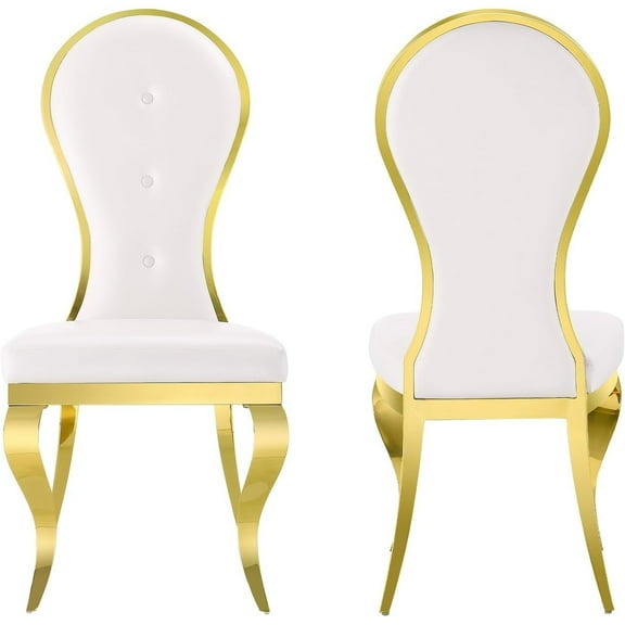 Unbranded Luxury Faux Leather Dining Room Chairs with Polished Gold Cabriole Legs White