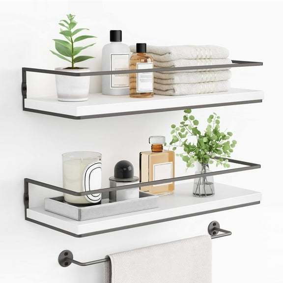 Floating Shelves with Towel Rack, Decorative Storage Shelves