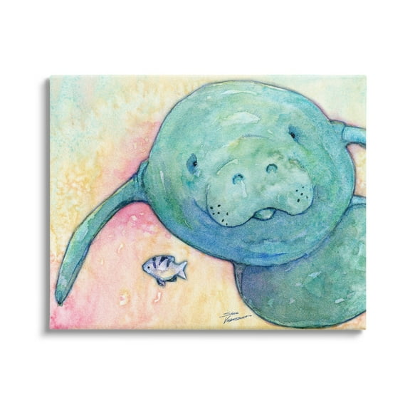 Stupell Industries Smiling Manatee Aquatic Wildlife Fish Rainbow Pattern Painting Gallery Wrapped Canvas Print Wall Art, Design by Steve Vanderbosh