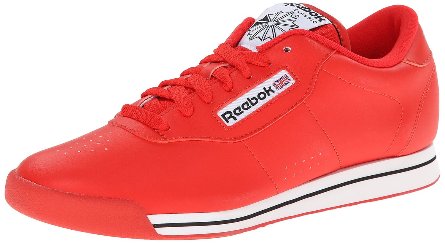 white and red reeboks