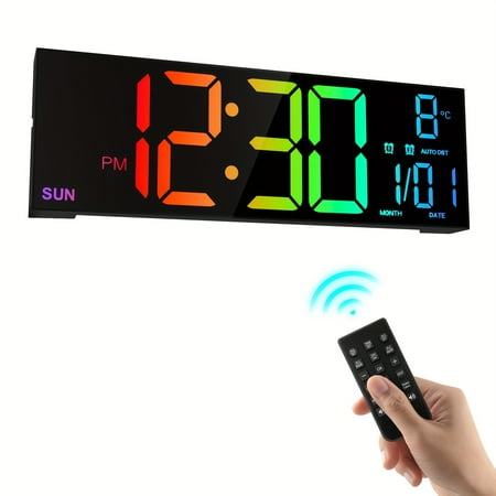 16.2 Large Digital Wall Clock with Remote Control Large LED/Dual Alarm/8 RGB Color/auto Brightness/date/auto DST/temperature/humidity/night Lights Gym Clock Living Room Bedroom
