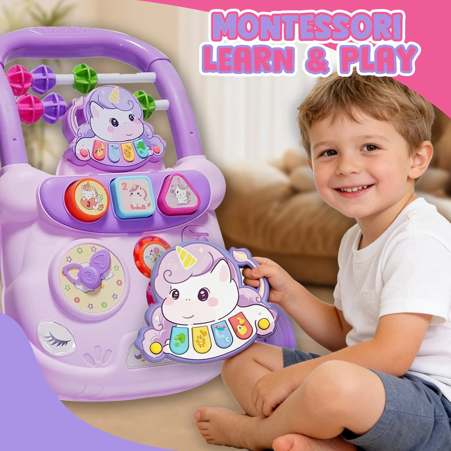 Aijohnny Baby Walker Toys,Push Walker for Boys & Girls Learning , Early Educational Toys for Kids , Birthday Gifts for Toddler 6-18 Months