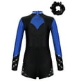 thumbnail image 2 of Alvivi Kids Girls Rhinestone Leotard Biketard Gymnastic Figure Skating Unitard with Hair Scrunchie Royal Blue&Black 12, 2 of 7