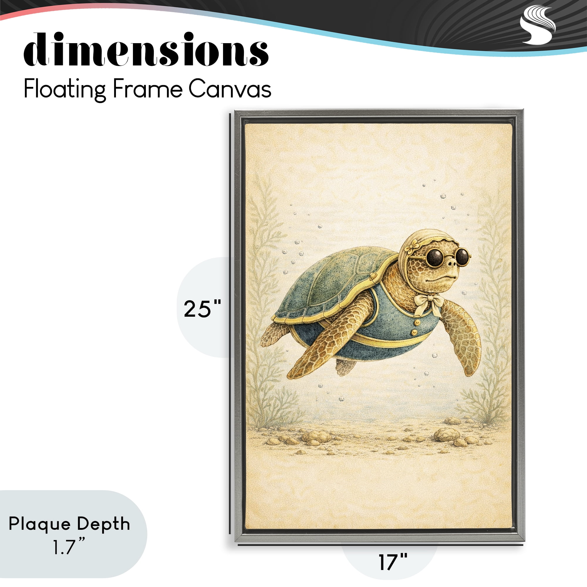 Stupell Industries Maritime Bathing Society Turtle Gray Framed Floater Canvas Wall Art, design by Grotto Studios