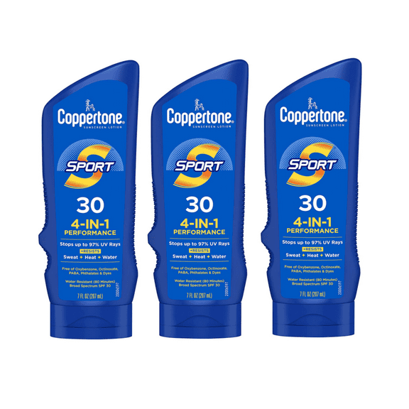 Coppertone Sport Lotion SPF 30 Water Resistant 7 FL OZ PACK OF 3