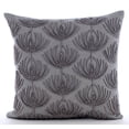 thumbnail image 2 of Pillow Cover, Grey Throw Pillows Cover, Beaded Lotus Throw Pillows Cover, 18x18 inch (45x45 cm) Cushion Covers, Square Cotton Linen Pillowcase, Floral Art Deco Throw - Pearl Harvest, 2 of 7