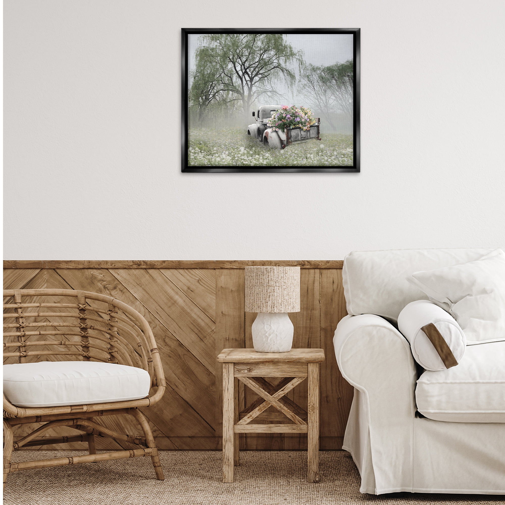 Stupell Industries Overgrown Floral Truck Plants & Flowers Photography Black Floater Framed Canvas Art Print Wall Art, 31 x 25