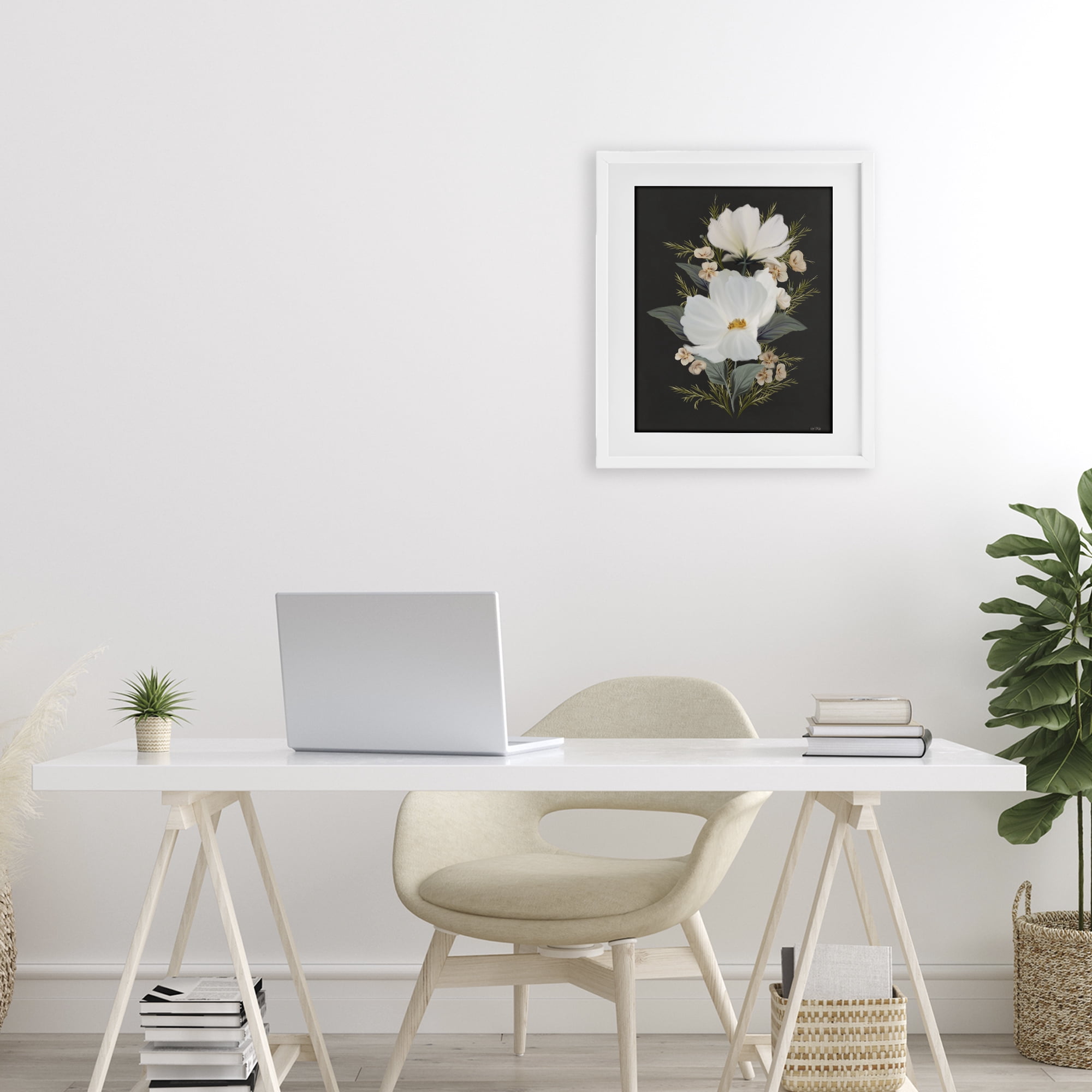 Stupell Industries Lace Cosmos Flowers White Framed Print Under Glass, design by House Fenway