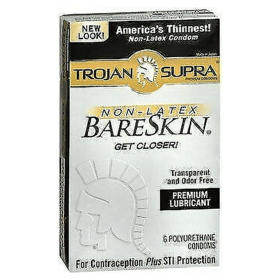Trojan Supra BareSkin Lubricated Polyurethane Condoms, 6ct, Pack of 12