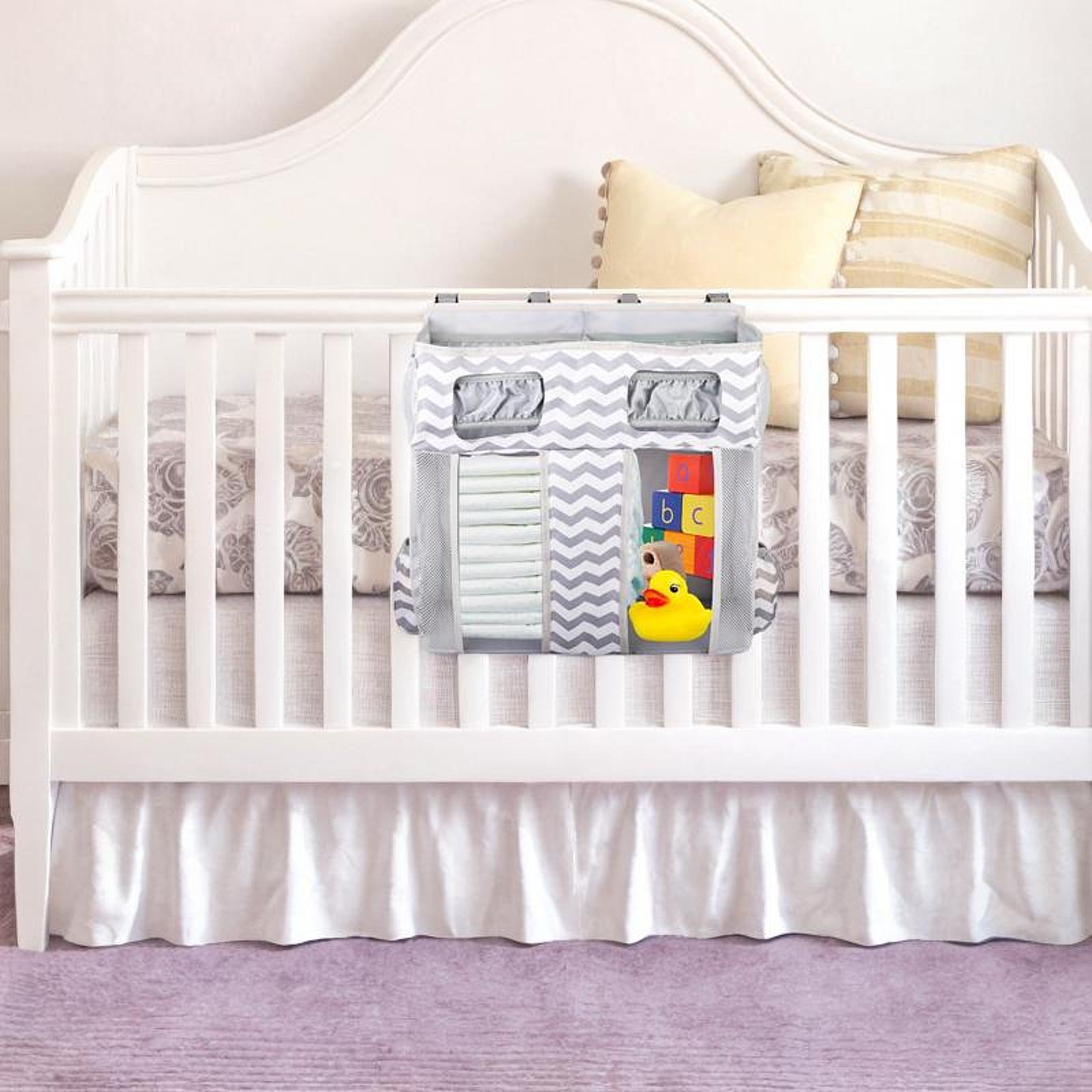 WeiLaiKeQi Hanging Diaper Organizer Spacious Changing Table Playard Baby Diaper Stacker Gray White Stripes