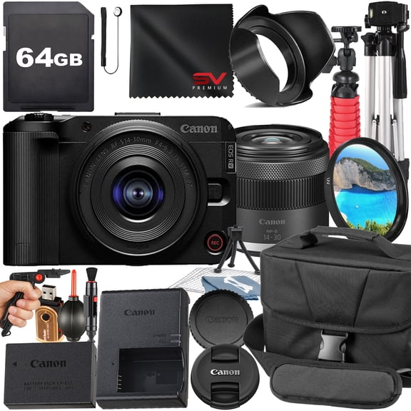 Canon EOS R50 V Mirrorless Camera with 14-30mm PowerZoom Lens   SanDisk 64GB Memory Card   Case   Tripod   SV Premium Accessory Bundle (International Version)