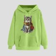 thumbnail image 2 of Lcziwo Cute Cat Graphic Hoodies for Girls Casual Winter Pullover Comfy Tops Long Sleeve Drawstring Pocketed Sweatshirts Green,XL, 2 of 5