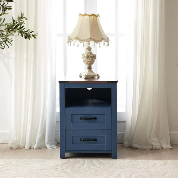 Nightstand Without Charging Station, Sturdy Bedside Table with Storage Drawers & Shelf, End Table Without USB Ports & Outlets, Night Stand for Bedroom