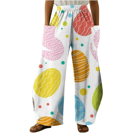 

Women s Easter Wide Leg Yoga Pants Cute Bunny Rabbit Eggs Print Pajama Pants Baggy Mid Waist Comfortable Lounge Trousers