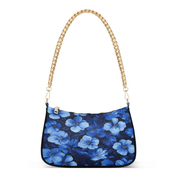One Shoulder Chain Handbag 7.1x11x2.8in Women's Hobo Handbags Tote Handbags Shoulder Handbags Card Bag Cash Bag Key Bag Blue Flower1