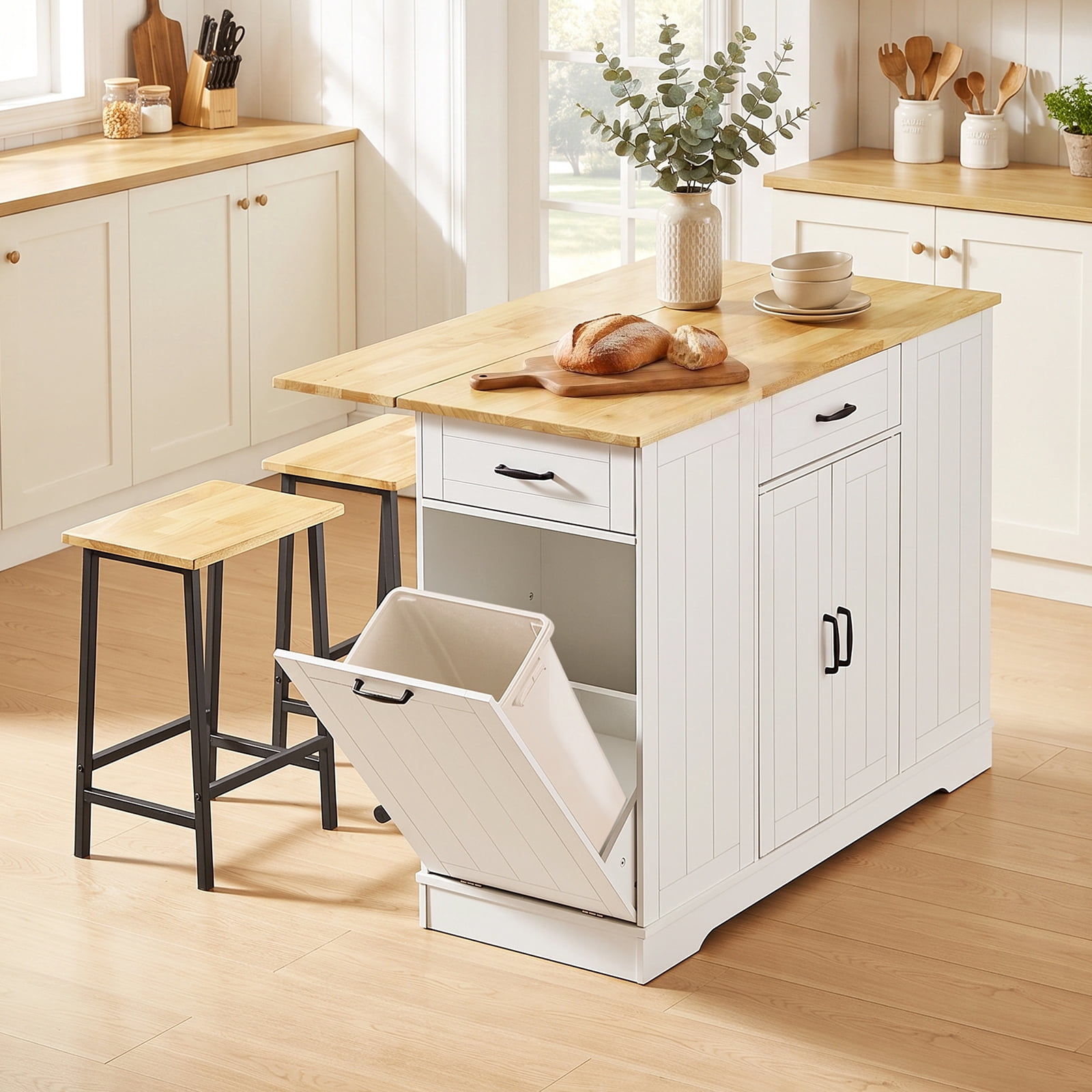 ROGALIS 47"Kitchen Island with 2 Chair, White – picture 8