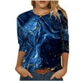 thumbnail image 2 of JURANMO 3/4 Sleeve Tops for Women Petite,2024 Women 3/4 Sleeve Crewneck Tee Blouse Marble Printed Loose Casual Tunic Shirts to Wear Leggings, 2 of 5