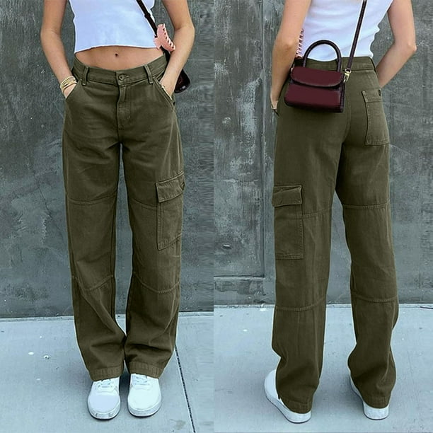 WILLBEST Jeans Mujer Pantalones Vaqueros de Pierna Ancha para Mujer, Pantalones Cargo Rectos Casuales Con Bolsillos, Pantalones Elásticos Cómodos para Uso Diario Mediana