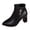 Black, variant on Beige Women'S Mid-Calf Boots Belt Buckle Zipper Ankle Boots Pu Chunky Heel Fall Winter Fashion Trend 3.14In Heel For Casual Wear