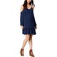 thumbnail image 1 of maison Jules Vestido acampanado con péplum y hombros descubiertos para mujer, azul, XS, 1 of 1