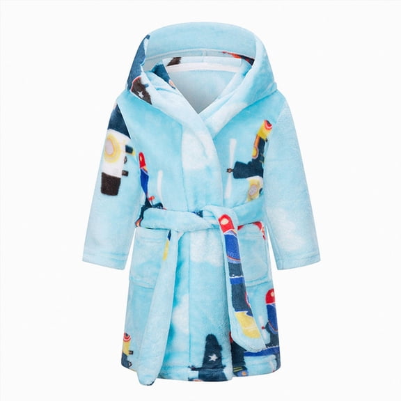 dmqupv Toddler Robe Kids Toddler Cartoon Hooded Plush Robe Pajamas Fleece Bathrobe Children Sleepwear M,1-2 Years