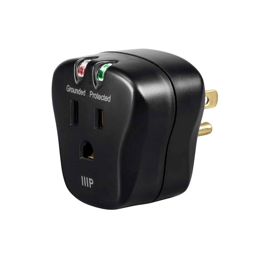 Monoprice 1 Outlet Portable Mini Power Surge Protector Wall Tap Black
