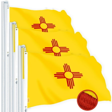 G128 3 Pack: New Mexico NM State Flag | 2.5x4 Ft | StormFlyer Series Embroidered 220GSM Spun Polyester | Embroidered Design, Indoor/Outdoor, Brass Grommets, Heavy Duty, All Weather