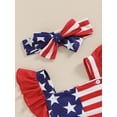 thumbnail image 5 of Bagilaanoe 4th of July Newborn Baby Girl Rompers Star Print Fly Sleeve Bodysuit + Headband 3M 6M 12M 18M Infant Patchwork One Piece Short Jumpsuit for Independence Day, 5 of 8