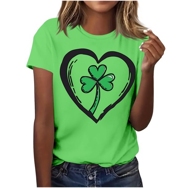 El Día de San Patricio Manga Corta Cuello Redondo Suéter Casual Top, Ligero 95% Poliéster 5% Blusa de Spandex para Vacaciones Y Uso Diario, Tops de Mujer Casual
